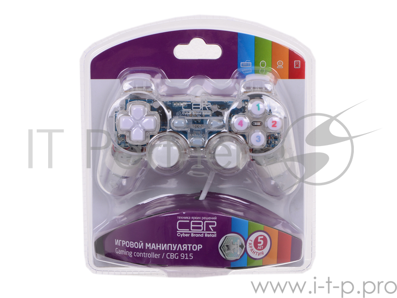 Геймпад CBR CBG 915 {Игровой манипулятор для PC, проводной, 2 вибро мотора, подстветка, прозрачный, USB}