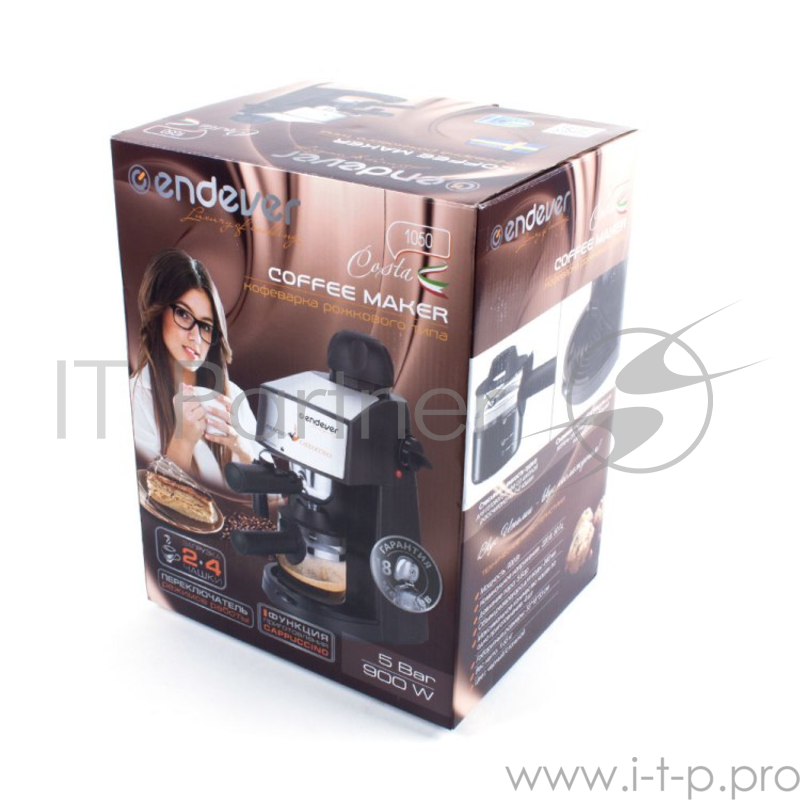Кофеварка Endever Costa-1050 (черный/стальной, 900 Вт, объем 0,2 л,)