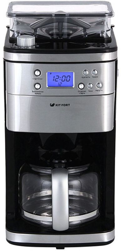 Кофеварка KITFORT КТ-705 Возможности и функции: таймер отложенного старта,автоматическое отключение,противокапельная система,регулятор степени помола,режим подогрева Технические характеристики: Напряжение: 220-240 В, 50/60 Гц.Мощность: 900 - 1050 Вт.