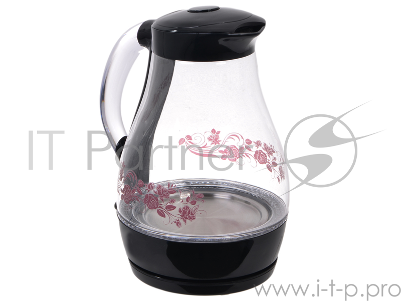 Чайник электрический UNIT UEK-258, стекло, 1.7л., 2000Вт (чёрный c рисунком)