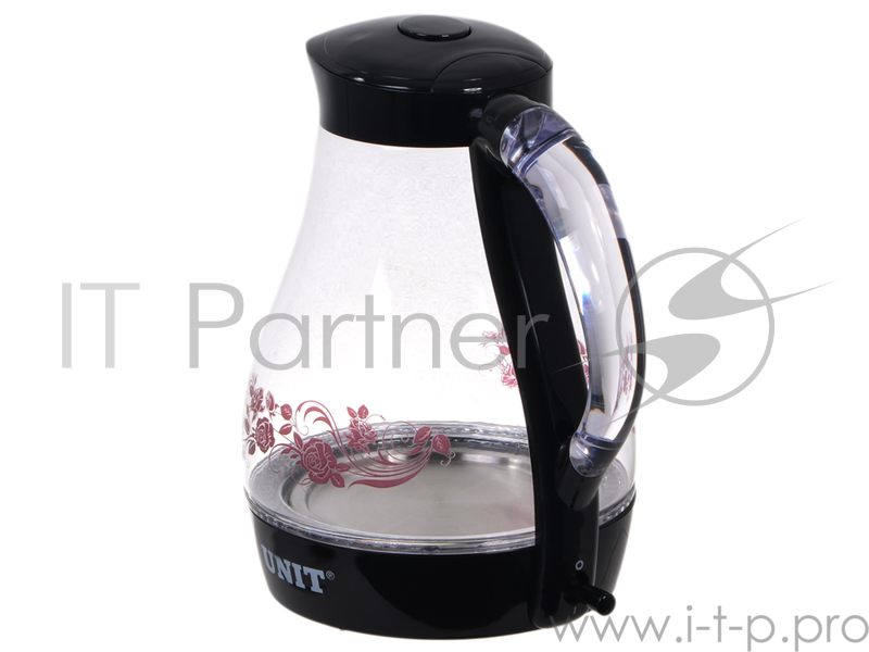 Чайник электрический UNIT UEK-258, стекло, 1.7л., 2000Вт (чёрный c рисунком)
