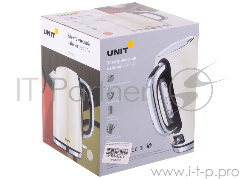 Чайник электрический UNIT UEK-264, сталь, цветная эмаль, цвет - Серый 1.7л., 2000Вт.