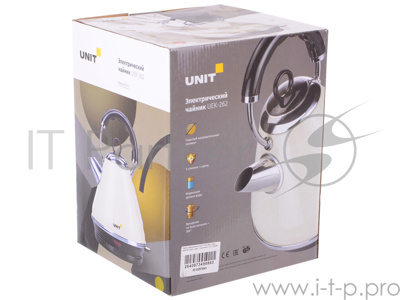 Чайник электрический UNIT UEK-262, сталь, цветная эмаль, цвет - Горчичный, 1.7л., 2000Вт.