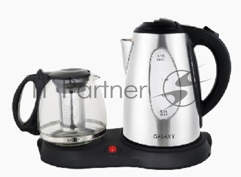 Чайный набор GALAXY GL 0403 нержавейка(Общая мощность 2220Вт. Объем 1,8л. Стекл. заварочный чайник 1,0л. Скрытый нагреват. элемент. Шкала уровня воды. Метал. корпус чайника. Съемный фильтр. Автоотключение при закипании. Функция поддержания температур