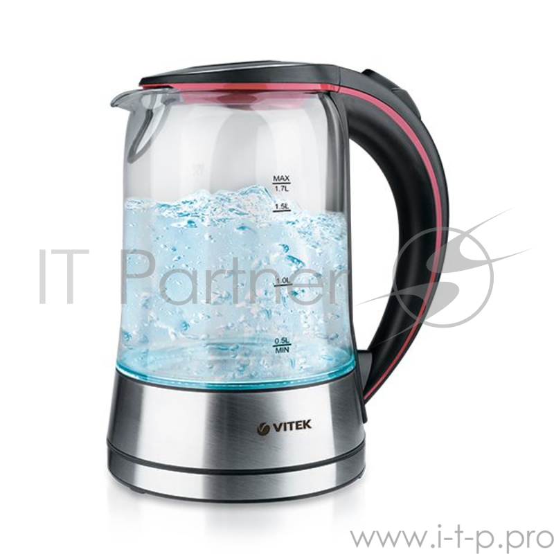Чайник электрический Vitek VT-7009 1.7л. 2200Вт серебристый (корпус: стекло)