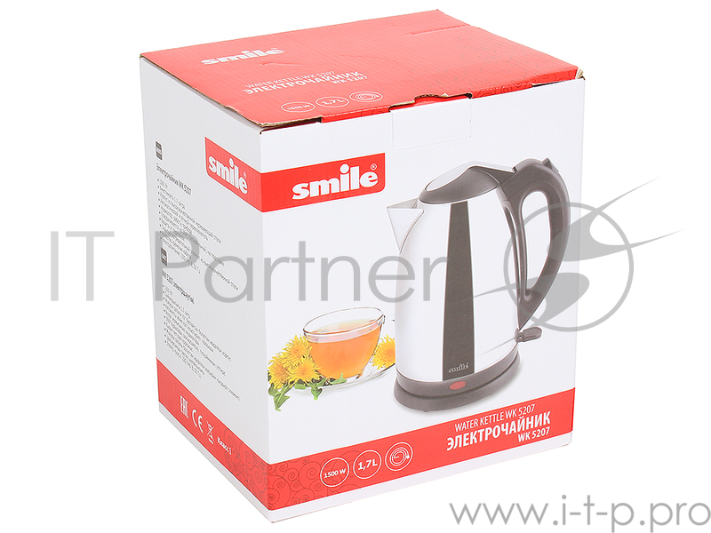 Чайник электрический SMILE WK 5207 (1500Вт Вместимость 1.7 литра Корпус из высококачественной нержавеющей стали Автоматический и ручной переключате