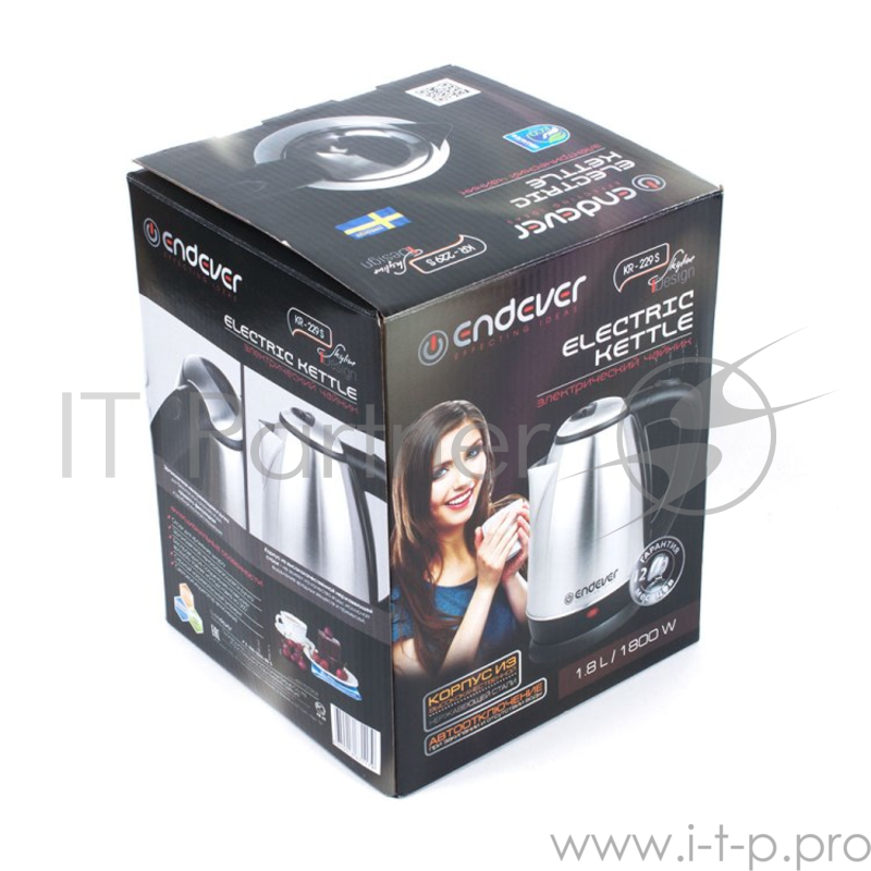Чайник электрический Endever Skyline KR-229S, 1,8л, 1800Вт, матовый стальной корпус, автотключение,