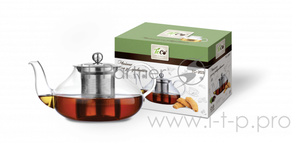 Чайник для заваривания TECO TC-203 600 мл из стекла с ситом и крышкой из нержавеющей стали