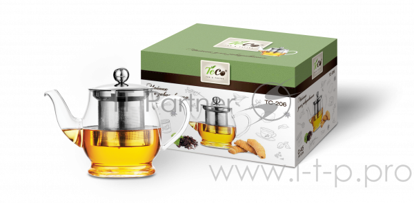 Чайник для заваривания TECO TC-206 450 мл из стекла с ситом и крышкой из нержавеющей стали