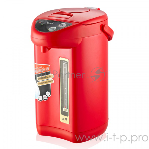 Чайник-термос Вел. реки Чая-7 красный, 800 Вт, 5,6 л, полезный 4 л, металл корпус, колба из нерж. стали, съемный шнур