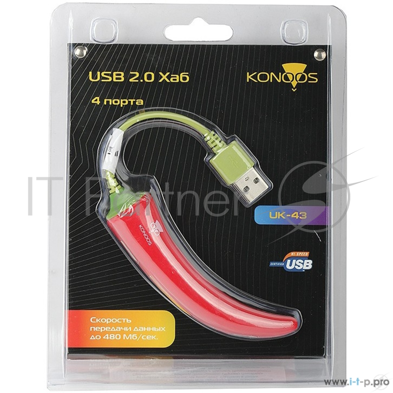 Контроллер HUB USB 2.0 Konoos UK-43, 4 порта USB