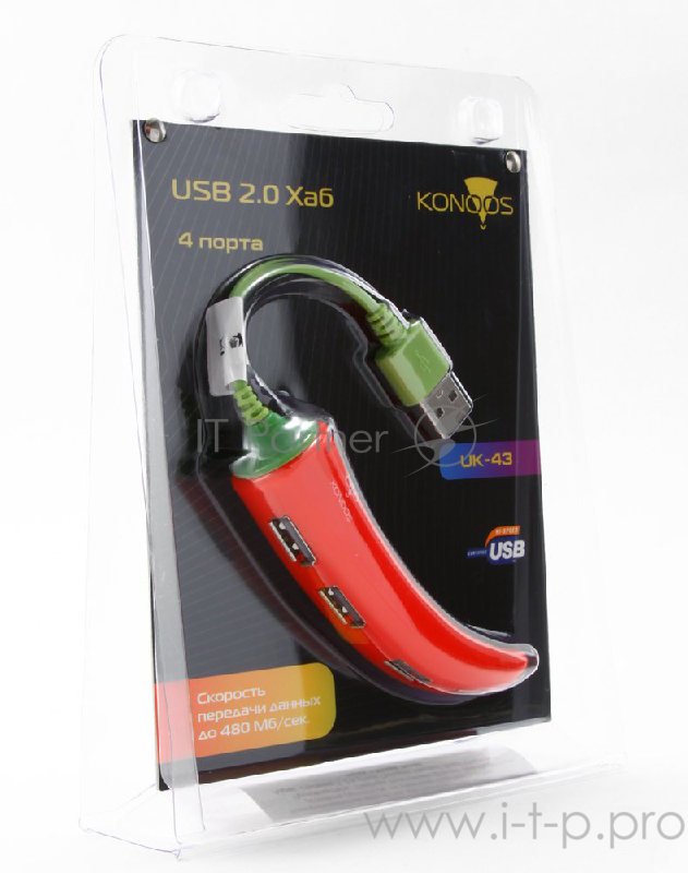 Контроллер HUB USB 2.0 Konoos UK-43, 4 порта USB