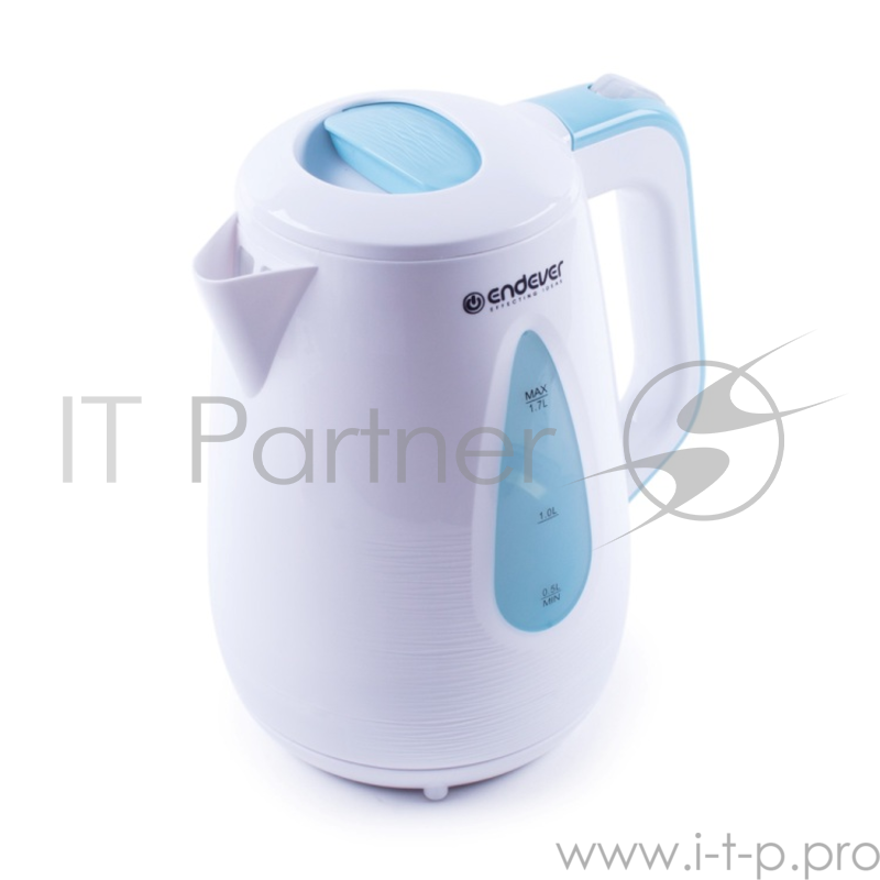 Чайник электрический Endever Skyline KR-363, белый-синий, мощность 2100 Вт, емкость 1,7 л, пластиковый корпус, скрытый нагрев.элемент .