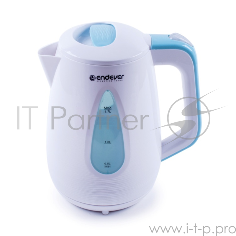 Чайник электрический Endever Skyline KR-363, белый-синий, мощность 2100 Вт, емкость 1,7 л, пластиковый корпус, скрытый нагрев.элемент .