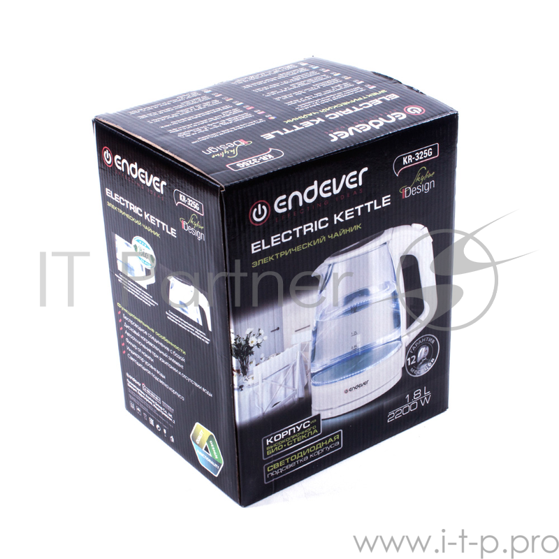 Чайник электрический Endever KR-325G 2200 Вт белый 1.8 л пластик/стекло