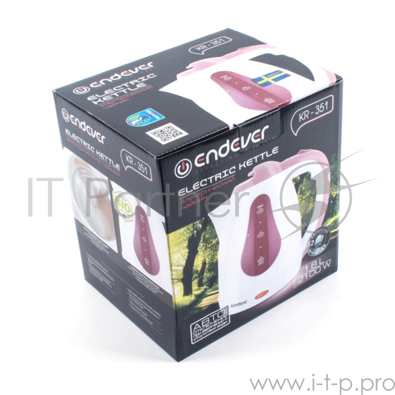 Чайник ENDEVER 351-KR 2100 Вт белый бордовый 1.8 л пластик