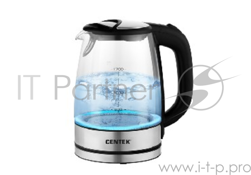 Чайник Centek CT-0058 Sydney стекло, 1.7л, 2200Вт, LED-подсветка, отделка нерж.