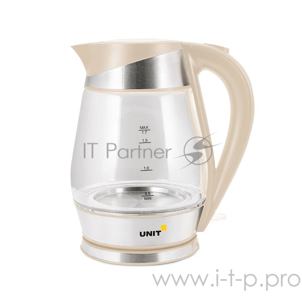 Чайник электрический UNIT UEK-274, стекло, 1.7л., 2000Вт. (Бежевый)