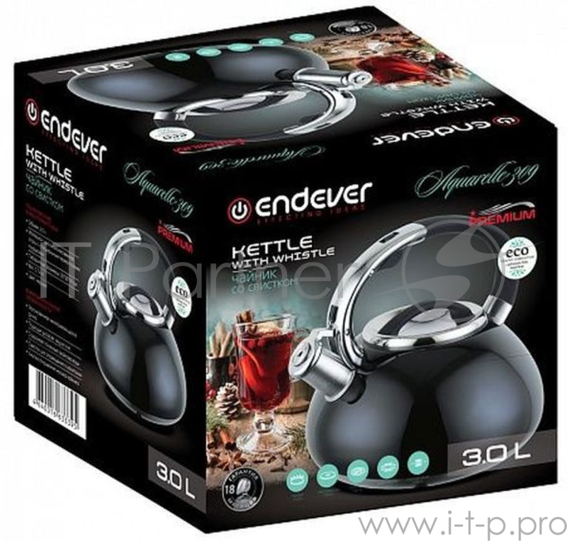 Чайник со свистком Endever Aquarelle-309 черный