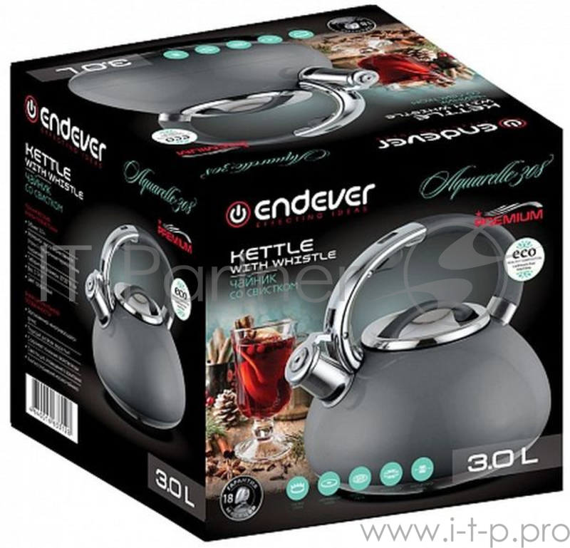 Чайник со свистком Endever Aquarelle-308 графитовый