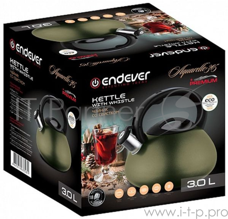 Чайник со свистком Endever Aquarelle-305 темно-зеленый