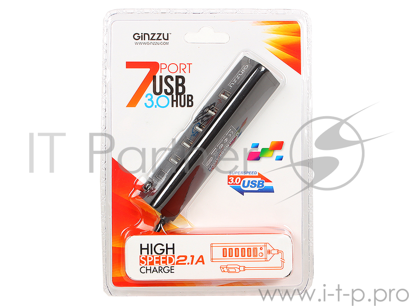 Контроллер HUB GR-315UB Ginzzu USB 3.0/2.0, 7 port(1xUSB3.0+6xUSB2.0)