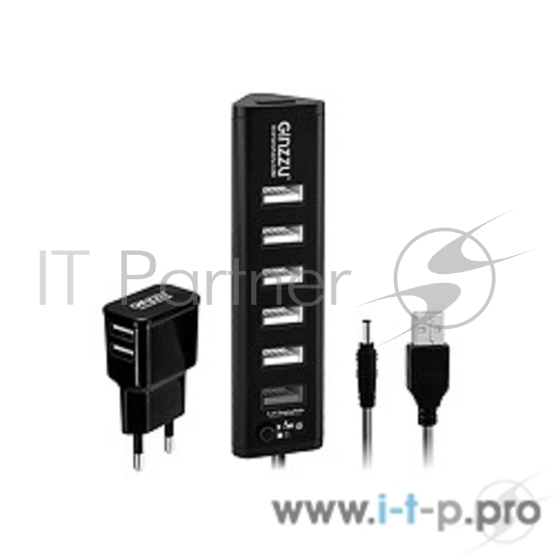 Контроллер HUB GR-315UAB Ginzzu USB 3.0/2.0, 7 port(1xUSB3.0+6xUSB2.0)+adp