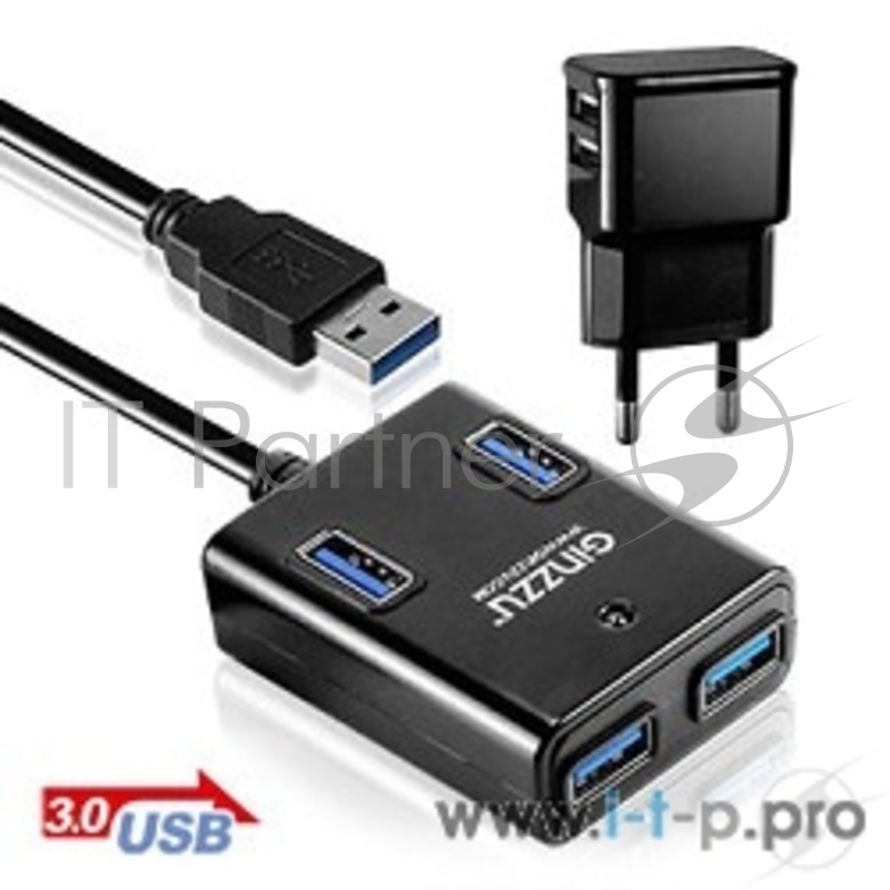 Контроллер HUB GR-384UAB Ginzzu USB 3.0 4 port + adapter