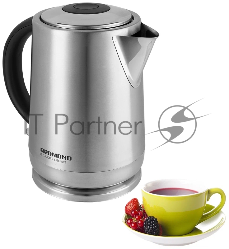Чайник Redmond RK-M1482 мощность 2200 Вт индикация включения закрытая спираль установка на подставку в любом положении стальной корпус вес 1.1 кг