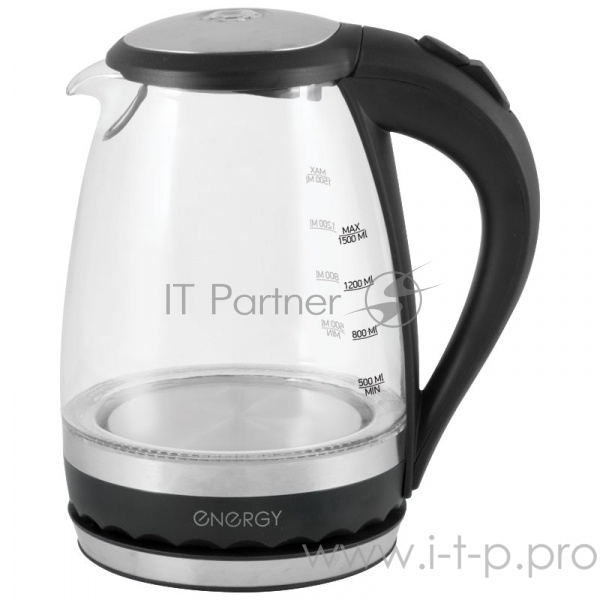 Чайник электрический ENERGY E-279 стеклянный,1.5 л,черный (в уп. 6 шт)
