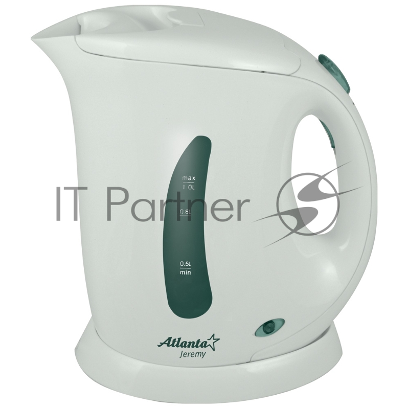 Чайник ATLANTA, ATH-727 зелен, 1,0л, 900Вт, зеленый, автооткл. при закипании, защита от перегрева воды, быстрое закипание, электрошнур в цокольной подставке.