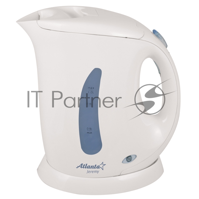 Чайник ATLANTA, ATH-727 белый, 1,0л, 900Вт, белый, автооткл. при закипании, защита от перегрева воды, быстрое закипание, электрошнур в цокольной подставке.