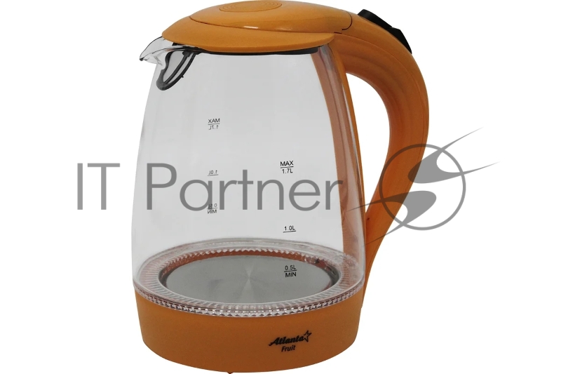 Чайник ATLANTA, ATH-2461 оранж, Стекло, 1,7л, 2000Вт, оранжевый, иллюминация.