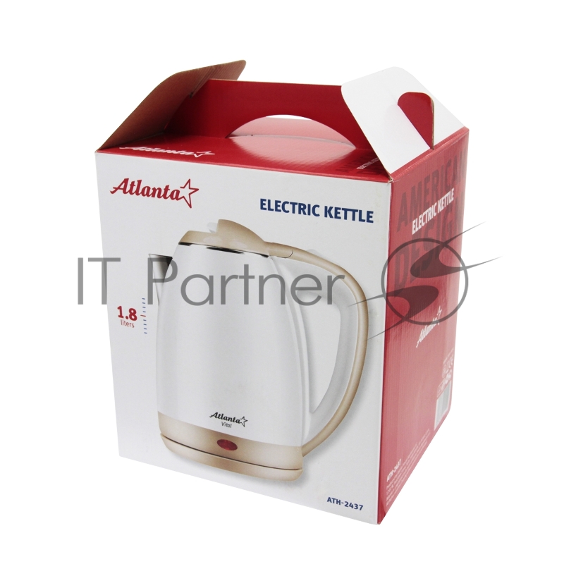 Чайник ATLANTA, ATH-2437 бел, нержавейка Металл, 1,8л, 1800Вт, белый, защита от включения без воды.