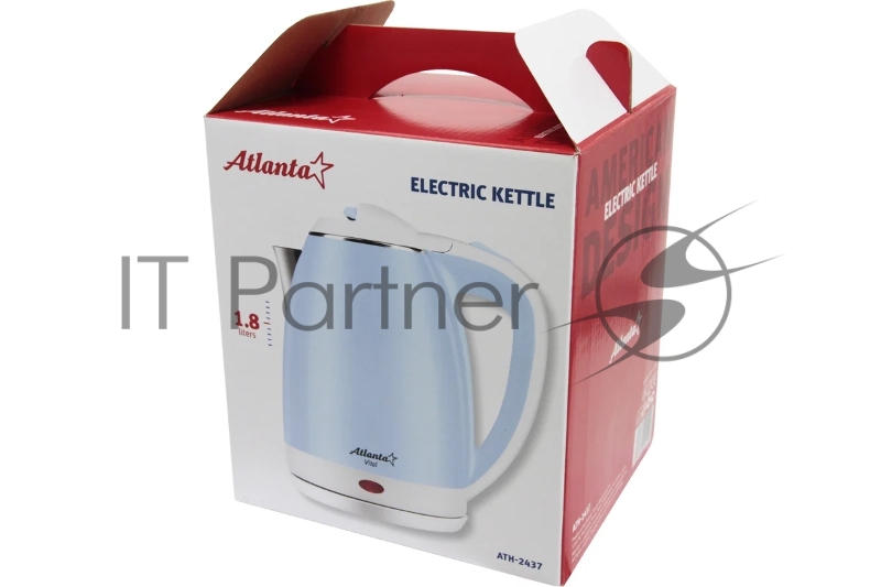 Чайник ATLANTA, ATH-2437 нержавейка Металл, 1,8л, 1800Вт, голубой, защита от включения без воды.