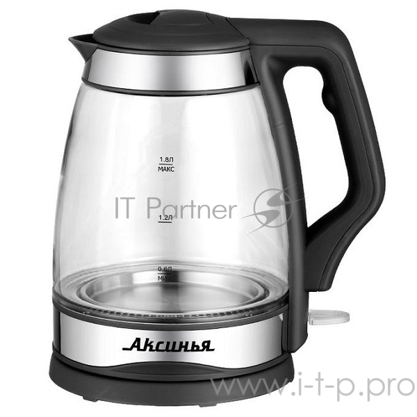 Чайник электрический АКСИНЬЯ КС-1000, корпус из жаропр. стекла, черный 2000 Вт, 1,8 л (Россия) (12)