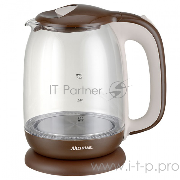 Чайник электрический АКСИНЬЯ КС-1020, 1,7л стеклянный, коричневый с бежевым, 2200Вт (6)