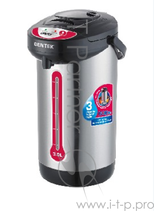 Термопот Centek CT-0080 Black, 3л, 600Вт, 3 способа подачи воды, корпус из нержавеющей стали
