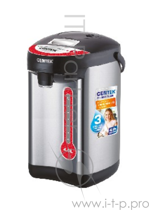Термопот Centek CT-0081 Black (черн), 4л, 750Вт, 3 способа подачи воды, корпус из нержавеющей стали