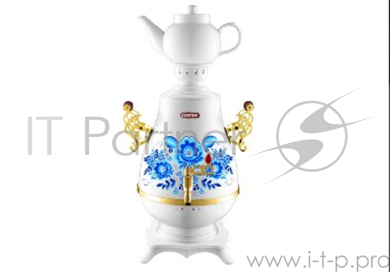 Самовар Centek СТ-0092 A (белый+рисунок+золото), 4.0л, 2300Вт, поддерж.t + LED индикатор, керам зав.