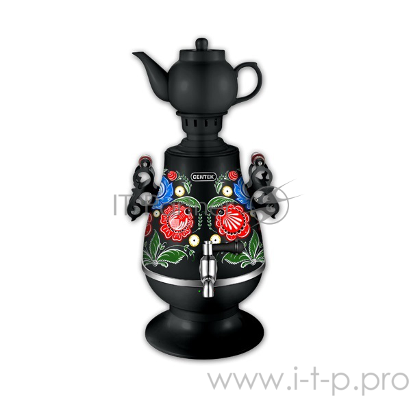 Самовар Centek СТ-0091 B (черн+рисунок), 4.0л, 2300Вт, поддерж.t + LED индикатор, керам заварник
