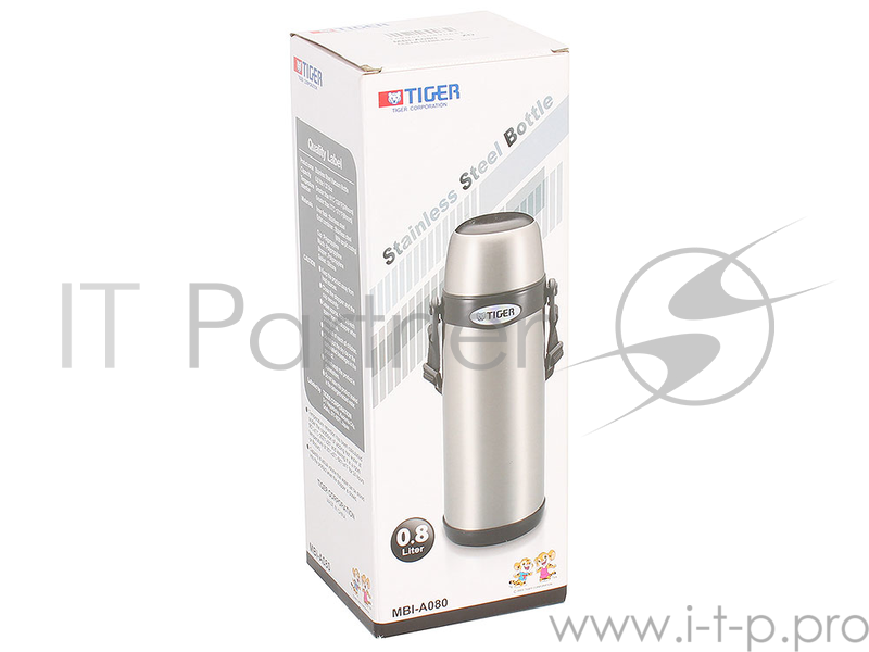 Термос классический Tiger MBI-A080 Clear Stainless, 0.8 л(нержавеющая сталь, цвет серебристый с черным, горловина 4,5см, крышка-кружка, регулируемый р
