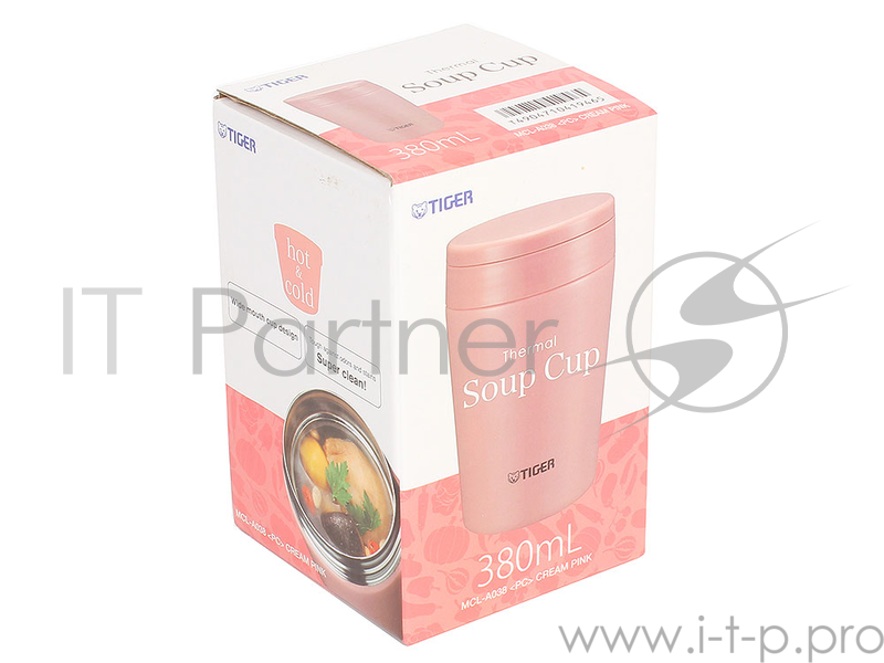 Термоконтейнер для первых или вторых блюд Tiger MCL-A038 Cream Pink, 0.38 л (цвет кремово-розовый, горловина 7 см, конусообразная форма)