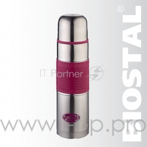 Термос BIOSTAL NB-750P-R 0.75 л, узкое горло,с крышкой-чашкой, цветная резиновая вставка, розовый