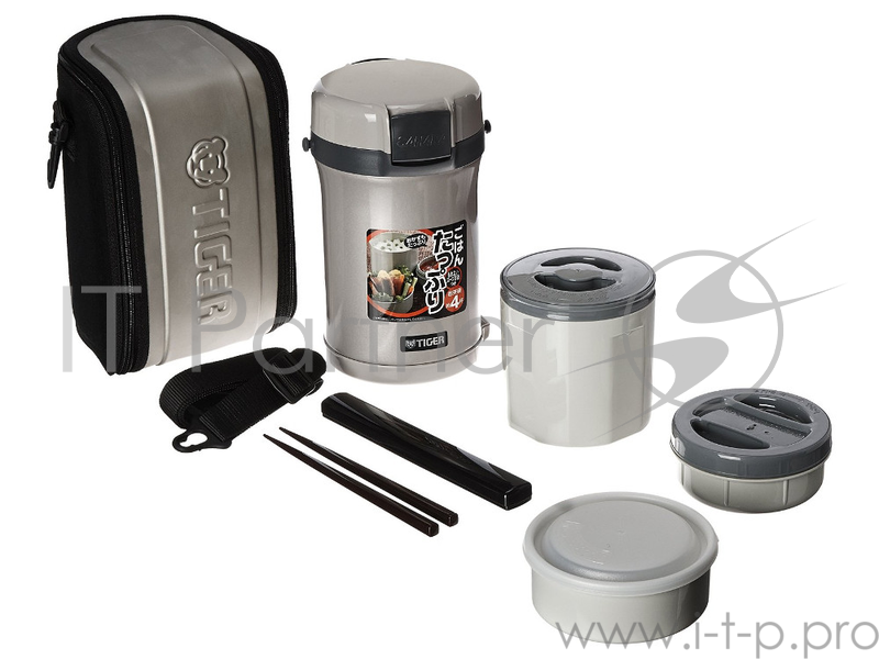 Термос для еды с контейнерами Tiger LWU-F200 Warm Silver (цвет серебряный, в комплекте контейнеры 0,61л, 2x0,3л, 0,27л, жесткий чехол с регулируемым н