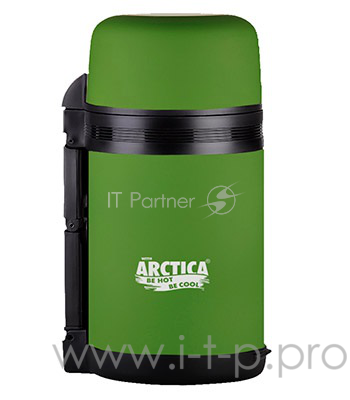 Арктика, 203-1000 болотный, Термос, универс 1,0л Универсальная пробка, 1л, с ручкой + чашка, с напылением с «эффектом шёлка», холод/тепло 20ч