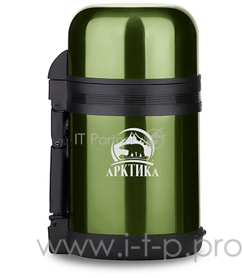 Арктика, 202-1000 болотный, Термос, универс 1,0л Универсальная пробка, 1л, с ручкой + чашка, холод/тепло 20ч