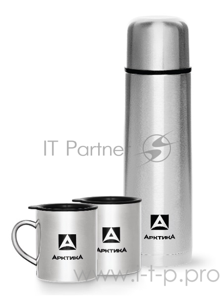 Арктика, 101-1000S, Термос, узкое горло 1,0л + 2 кружки Узкое горло, 1л, 2 кружки 0,3л, классический, холод/тепло 26ч