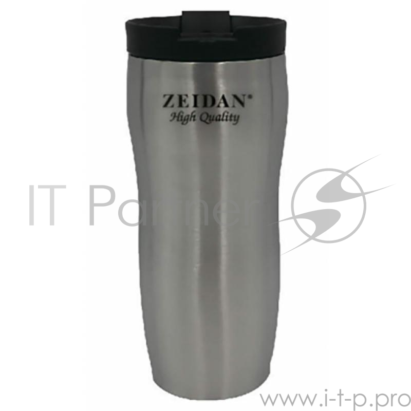 ZEIDAN, Z-9054, Термокружка 0,45л Термокружка 0,45л, двойные стенки, нерж. сталь, вакуумная технология, силиконовые цветные вставки, открытие пробки одним нажатием. Подарочная упаковка.