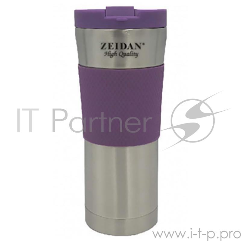 ZEIDAN, Z-9055, Термокружка 0,45л Термокружка 0,45л, двойные стенки, нерж. сталь, вакуумная технология, силиконовые цветные вставки, открытие пробки одним нажатием. Подарочная упаковка.